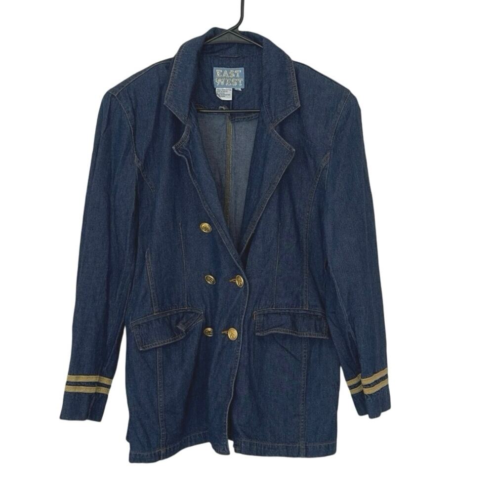 East West Vintage Button Up Double‎ Breasted Vintage Denim Jacket Size M Sailor